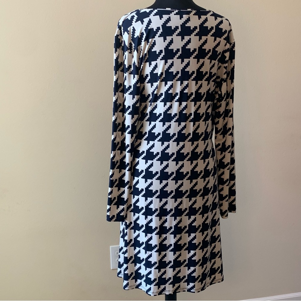 JONES NEW YORK Houndstooth Dress Navy Cream Size XL Ruched - Picture 5 of 13